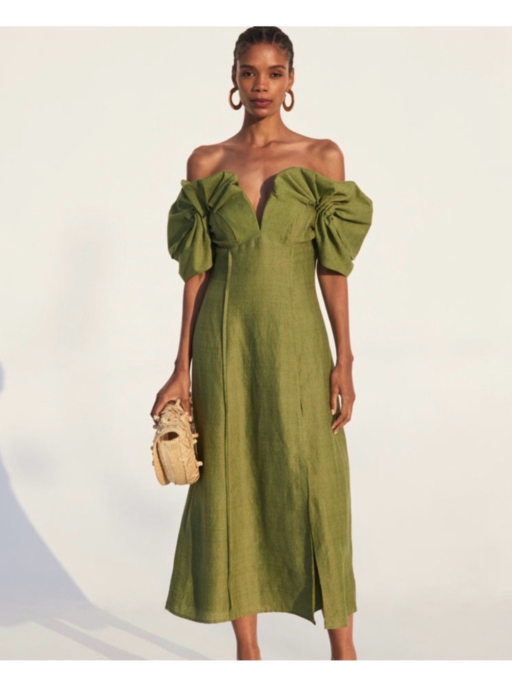 Cult Gaia Muna Olive Green Midi Dress